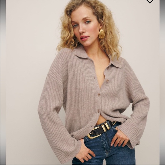 Reformation Sweaters - Reformation NEW Fantino Cashmere Collared Cardigan (Oatmeal)